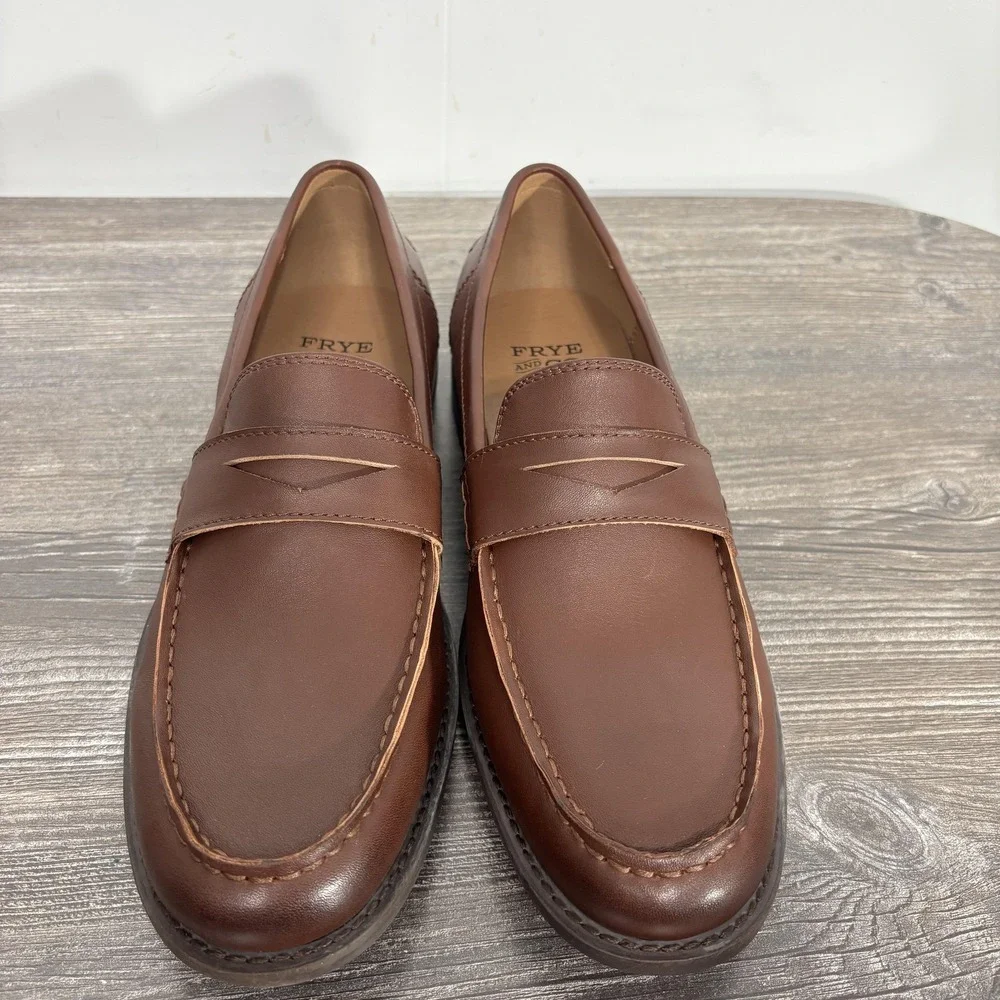 New! Frye And Co Hank Penny Shoes Mens Size 9 Brown Leather Loafers Dress Casual